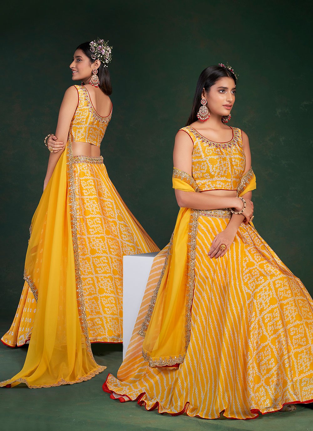 A Line Lehenga Chinon Yellow Dori Work Lehenga Choli