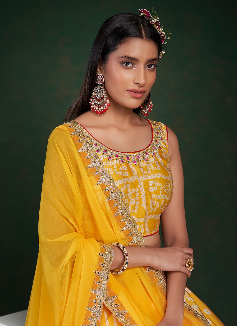 A Line Lehenga Chinon Yellow Dori Work Lehenga Choli