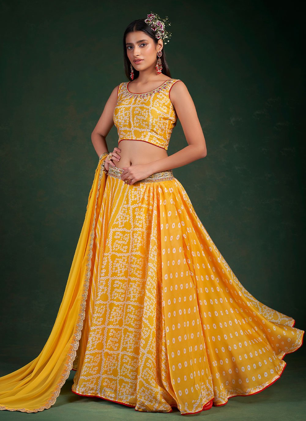 A Line Lehenga Chinon Yellow Dori Work Lehenga Choli