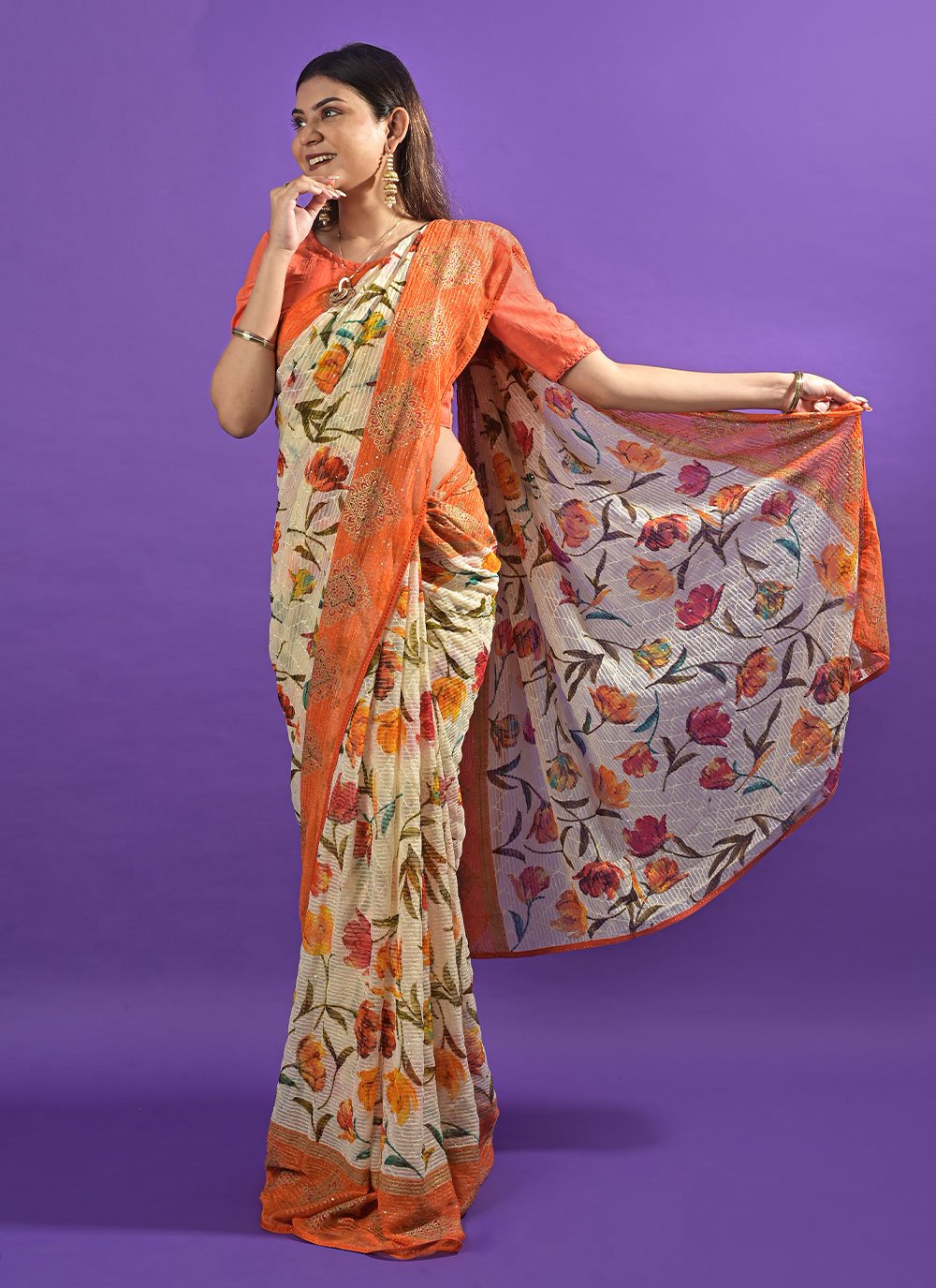 Contemporary Georgette Multi Colour Embroidered Saree