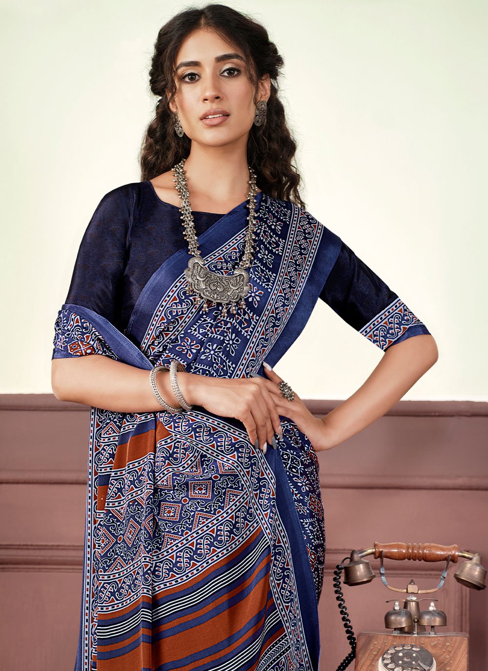 Contemporary Crepe Silk Blue Print Saree