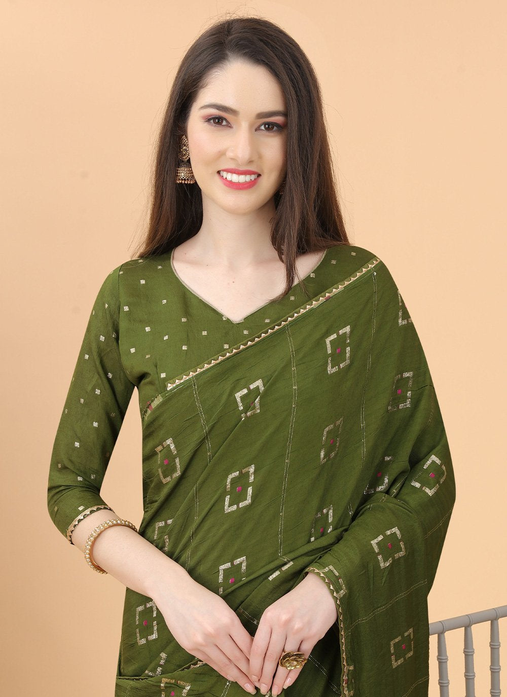 Contemporary Silk Viscose Green Print Saree