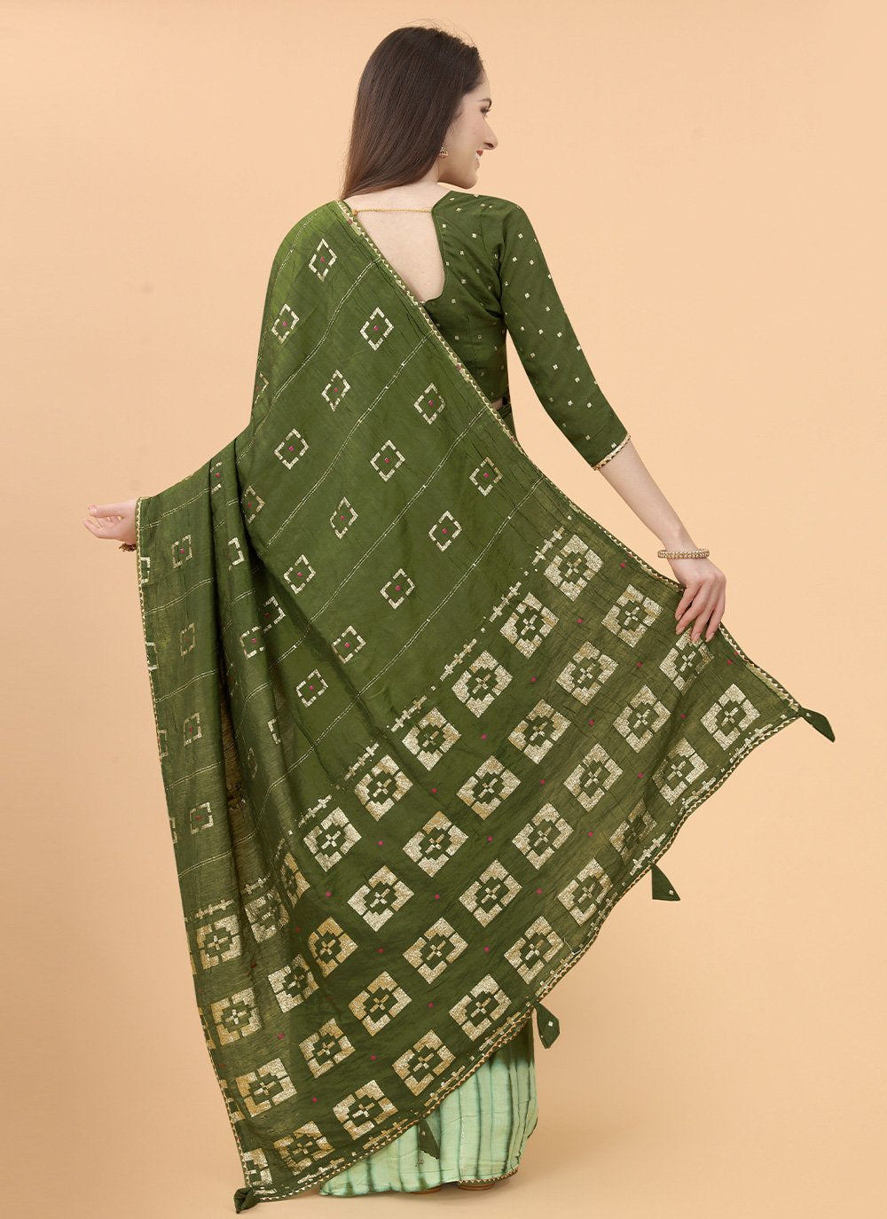 Contemporary Silk Viscose Green Print Saree