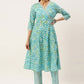 Party Wear Kurti Cotton Aqua Blue Print Kurtis