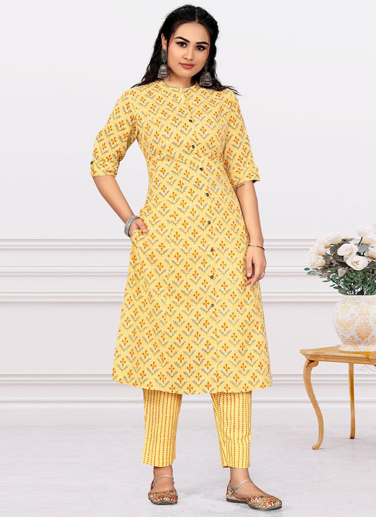 Casual Kurti Cotton Mustard Print Kurtis