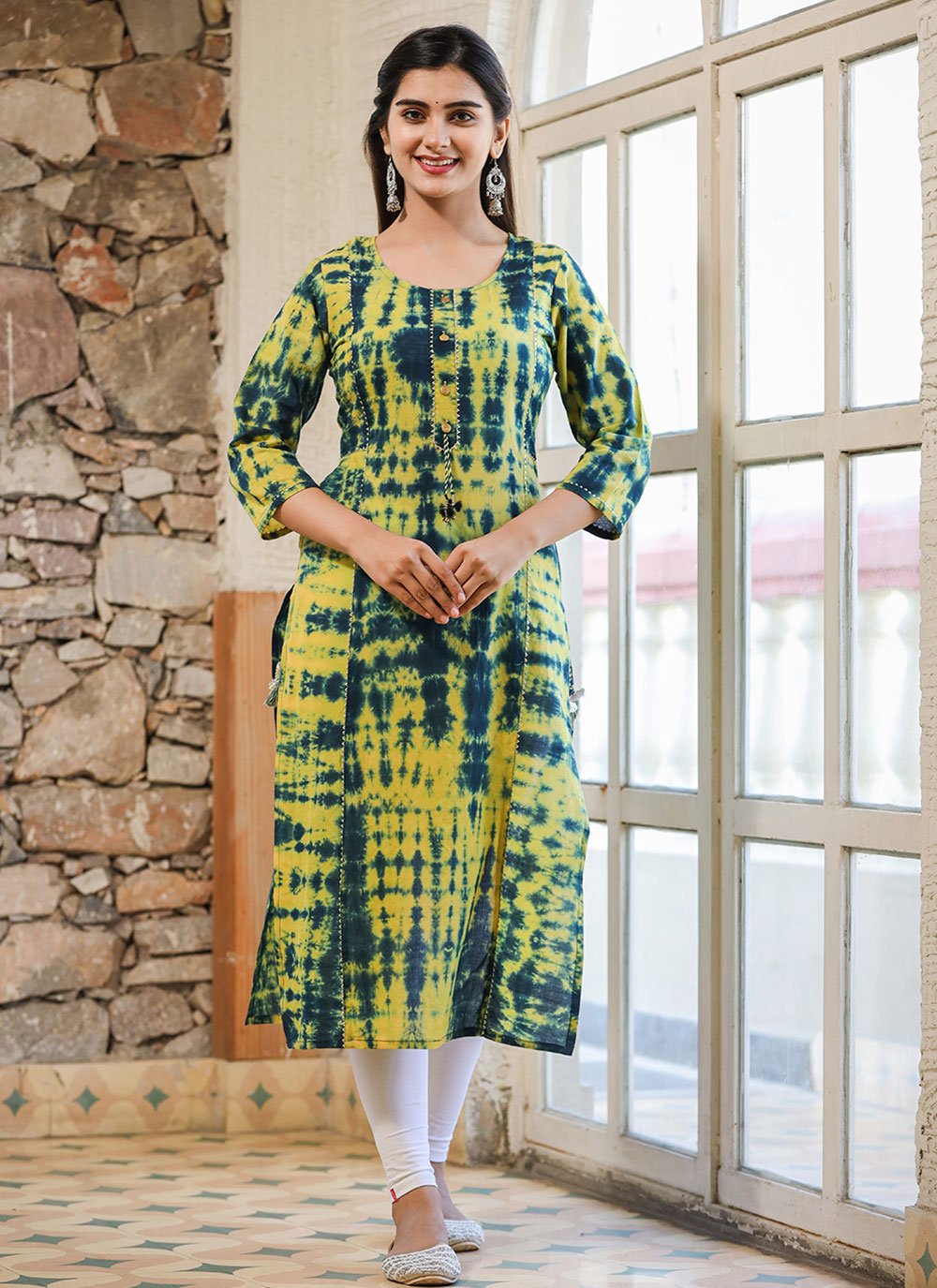 Casual Kurti Cotton Green Print Kurtis