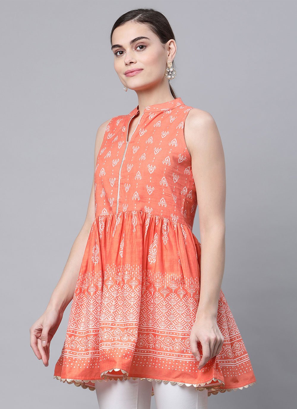 Casual Kurti Cotton Orange Print Kurtis