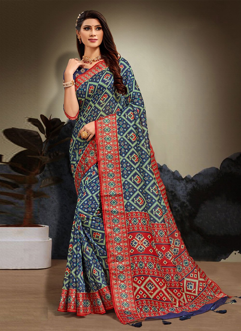 Classic Cotton Blue Print Saree