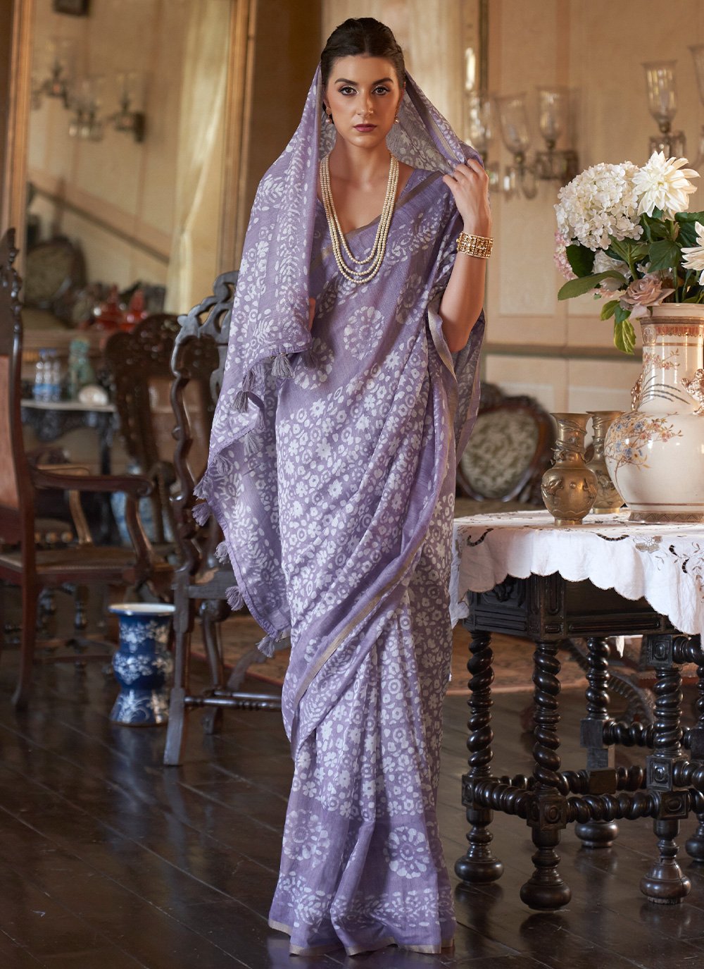 Classic Cotton Purple Print Saree