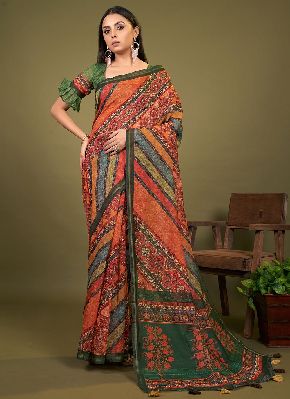 Contemporary Cotton Multi Colour Print Saree