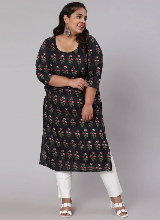 Designer Kurti Cotton Black Print Kurtis