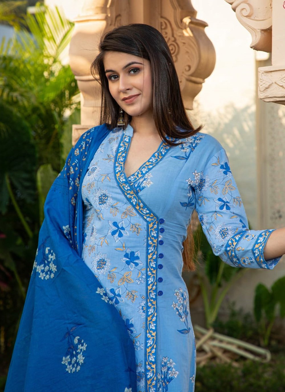 Designer Kurti Cotton Blue Fancy Work Kurtis