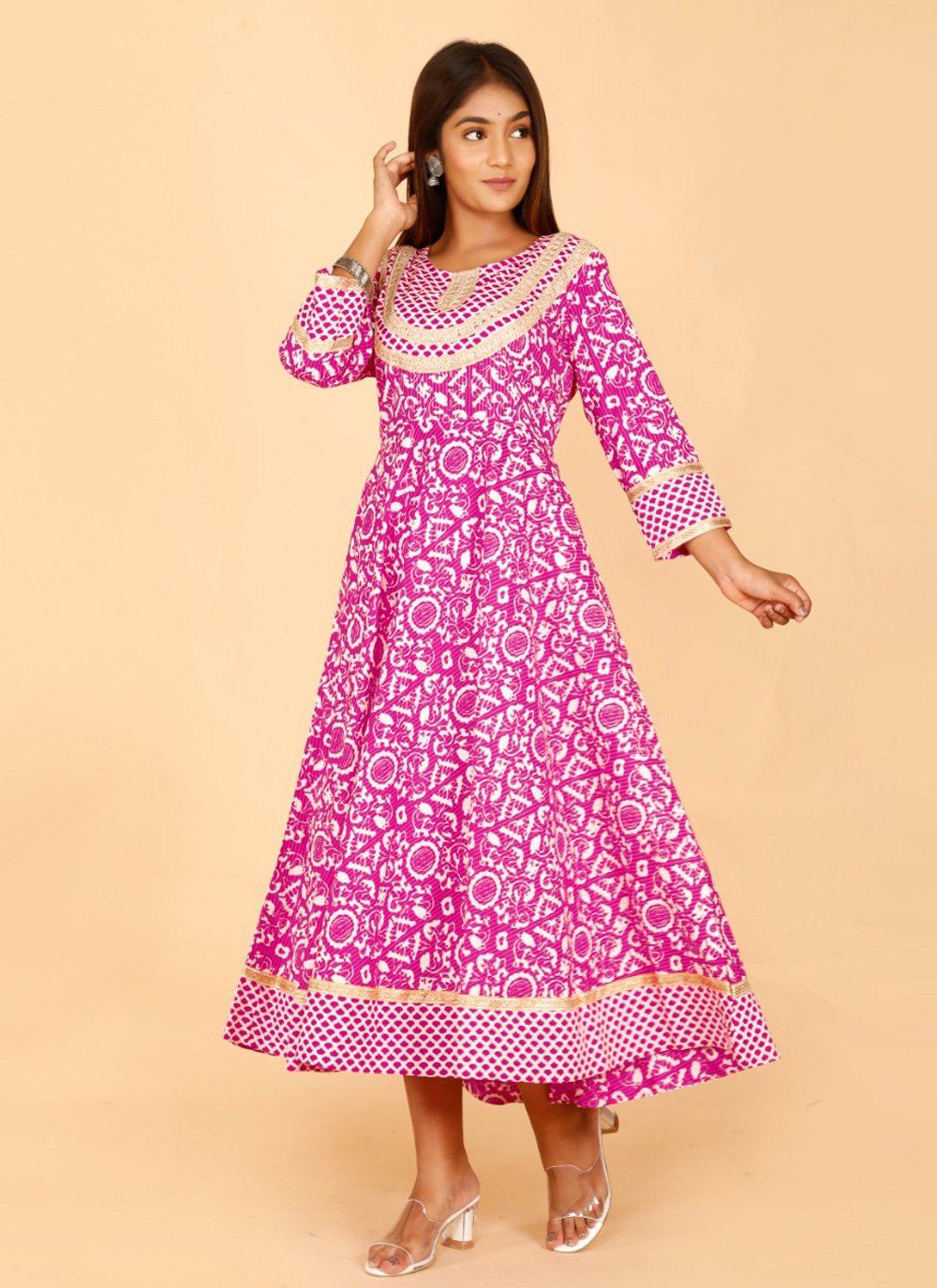 Designer Kurti Cotton Rani Print Kurtis