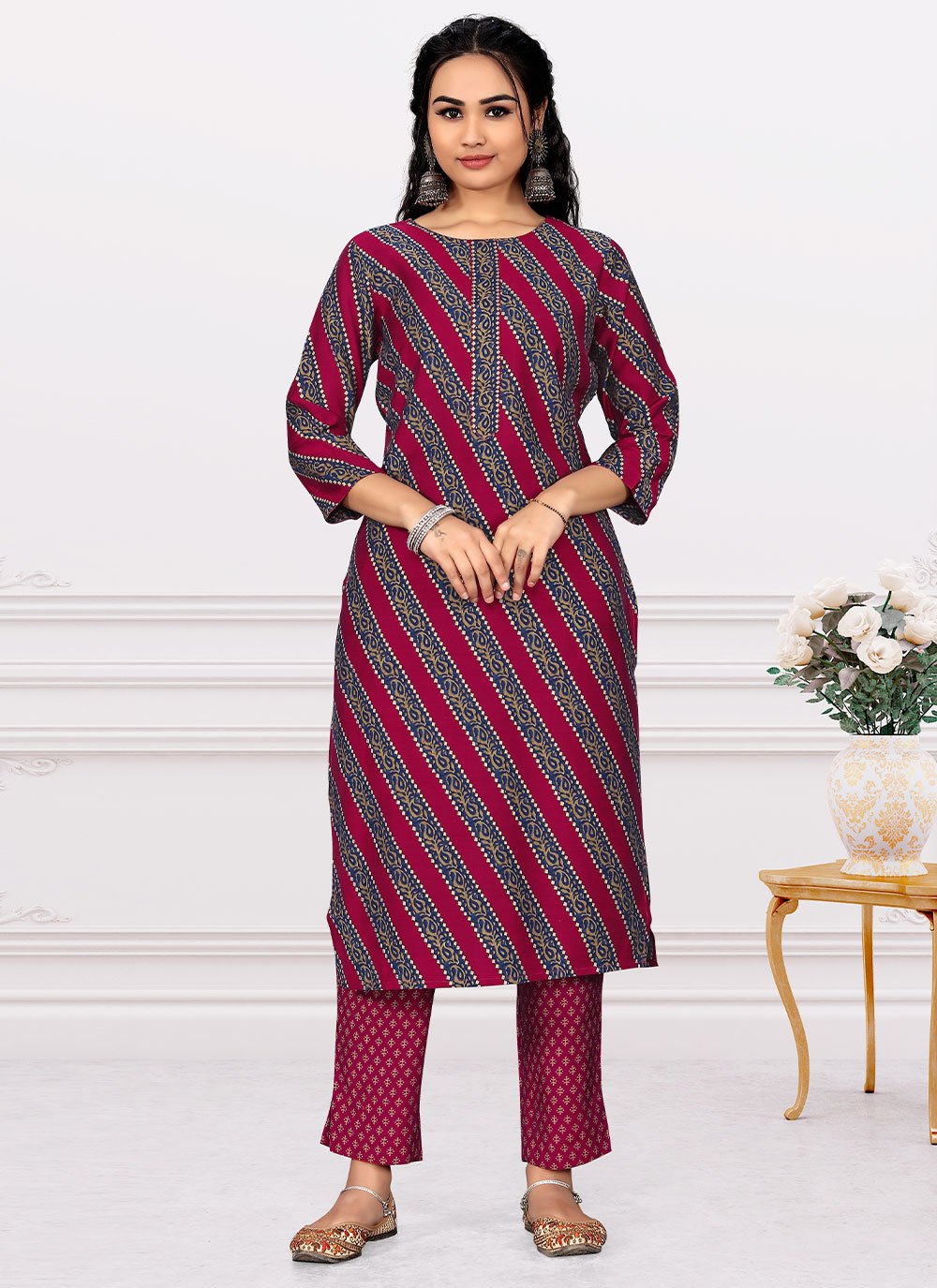 Designer Kurti Cotton Magenta Print Kurtis