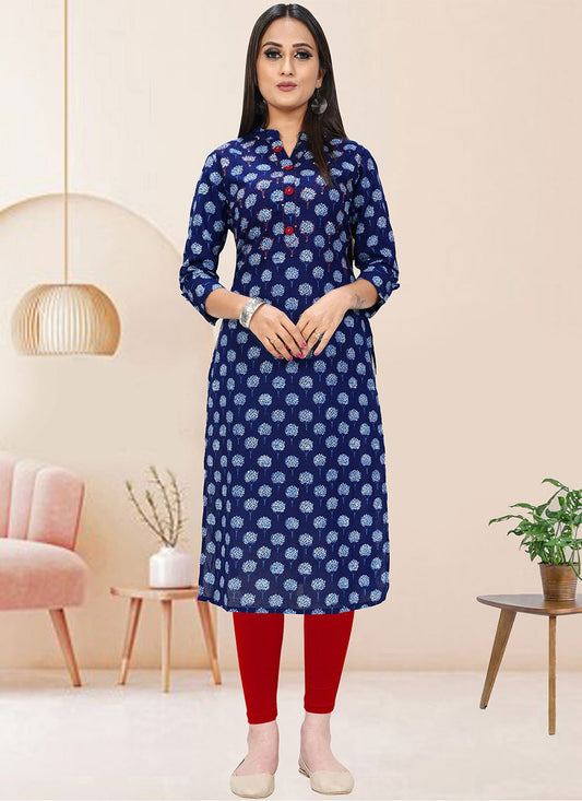 Designer Kurti Cotton Blue Print Kurtis