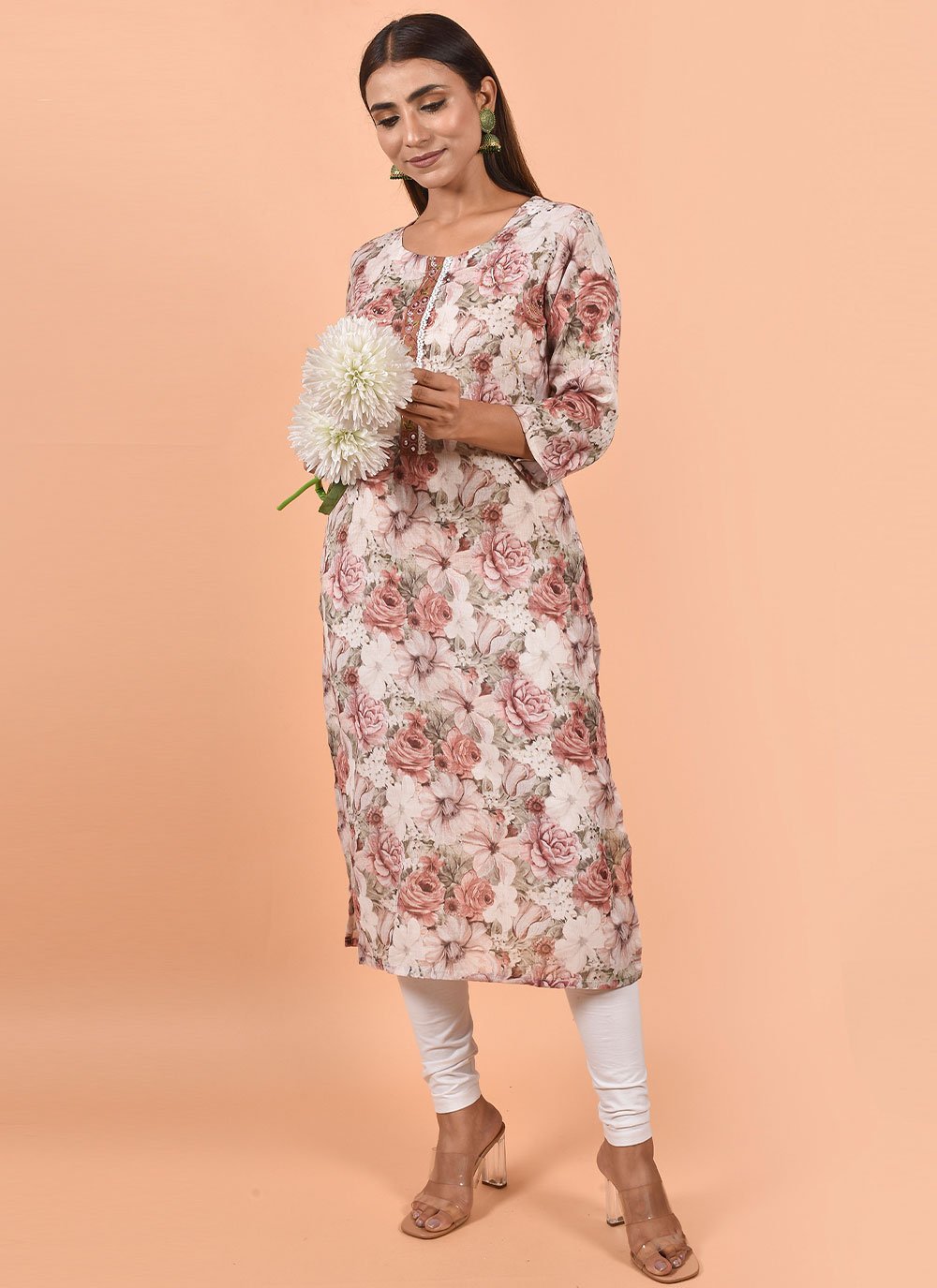 Designer Kurti Cotton Off White Print Kurtis