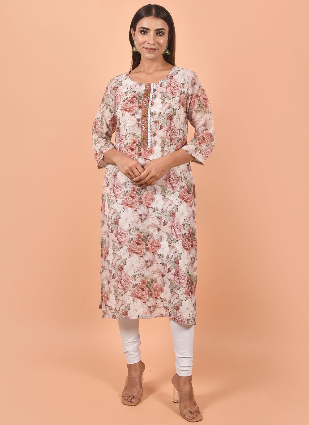 Designer Kurti Cotton Off White Print Kurtis