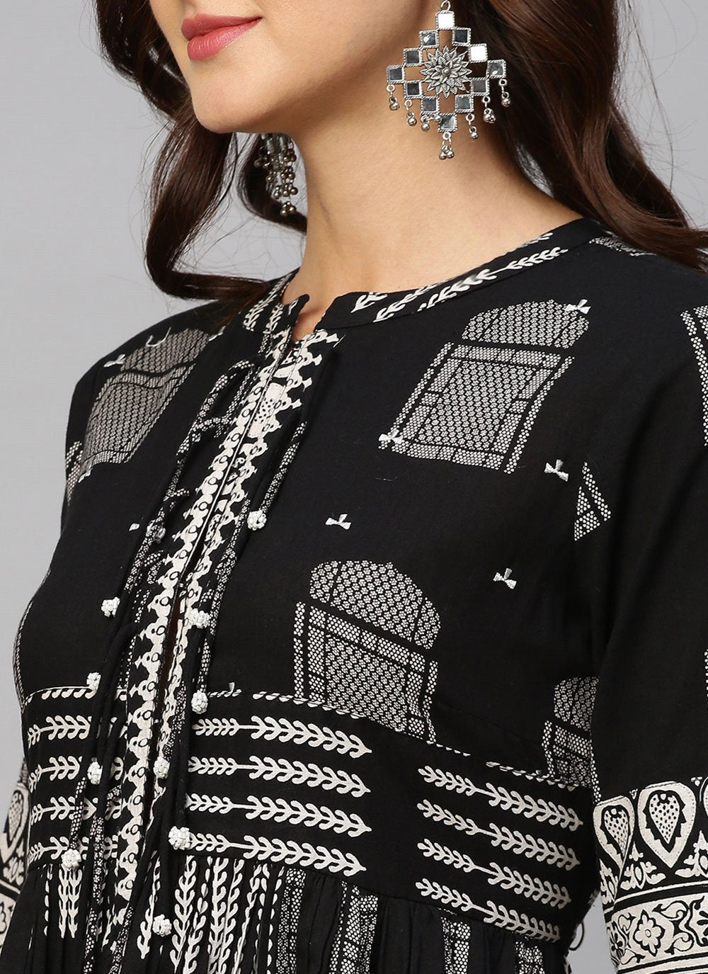 Floor Length Kurti Cotton Black Print Kurtis