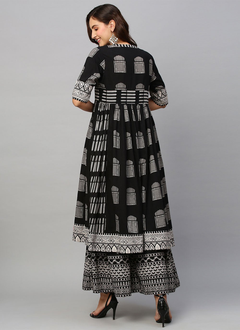 Floor Length Kurti Cotton Black Print Kurtis