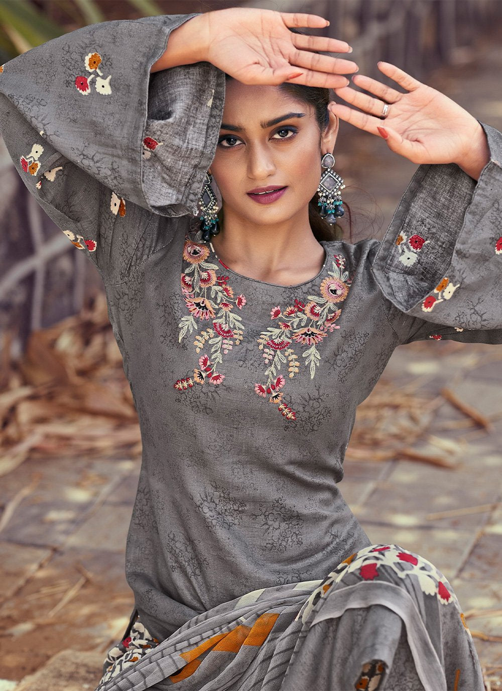 Salwar Suit Cotton Grey Print Salwar Kameez