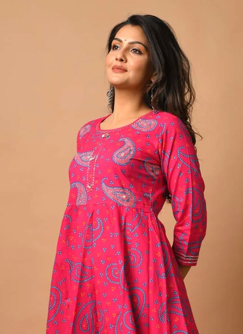 Gown Cotton Hot Pink Print Gown