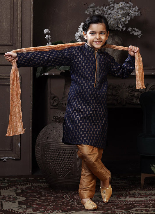 Kurta Pyjama Cotton Blue Print Kids