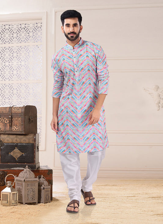 Kurta Pyjama Cotton Multi Colour Print Mens