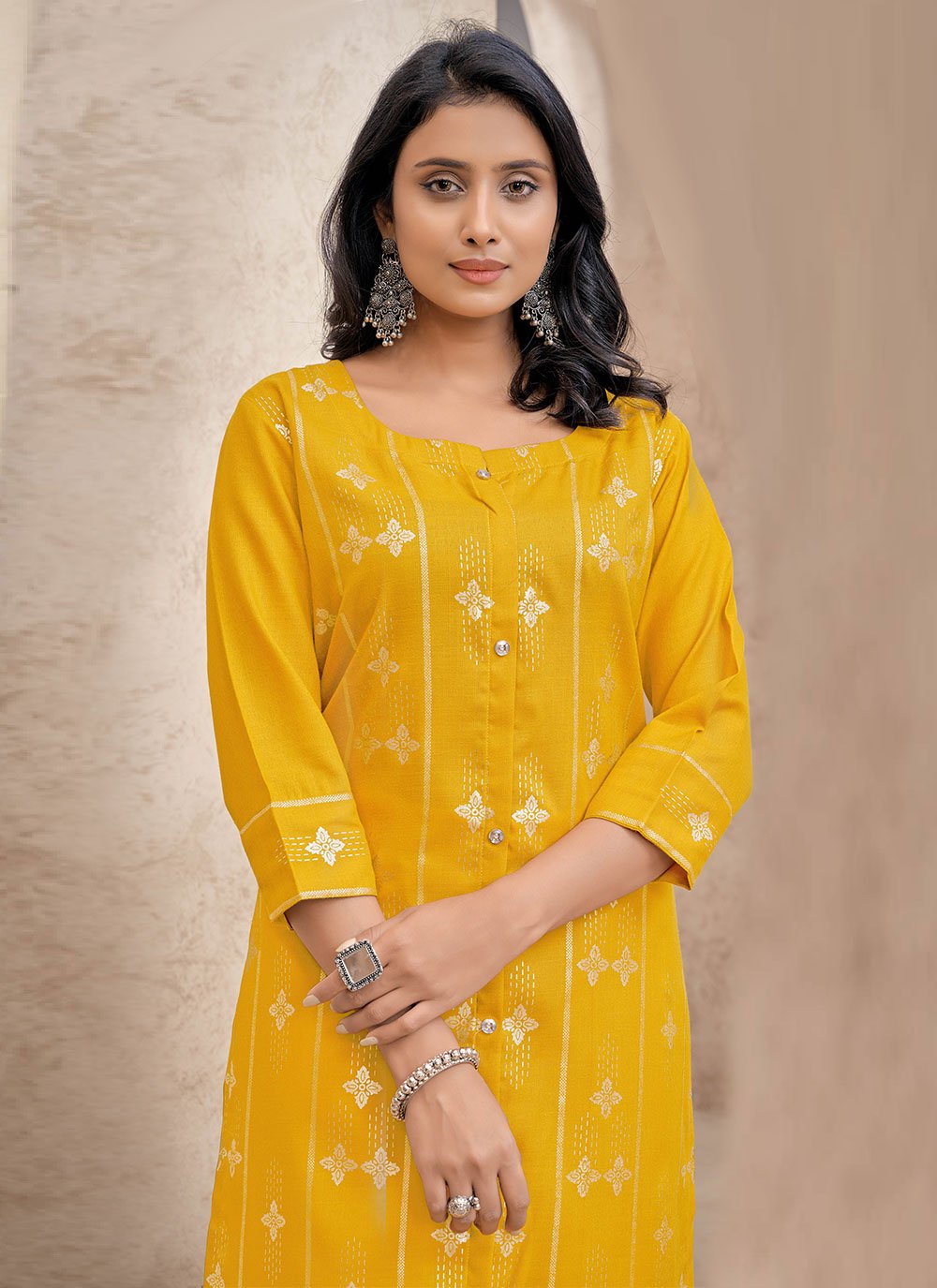 Casual Kurti Cotton Mustard Print Kurtis