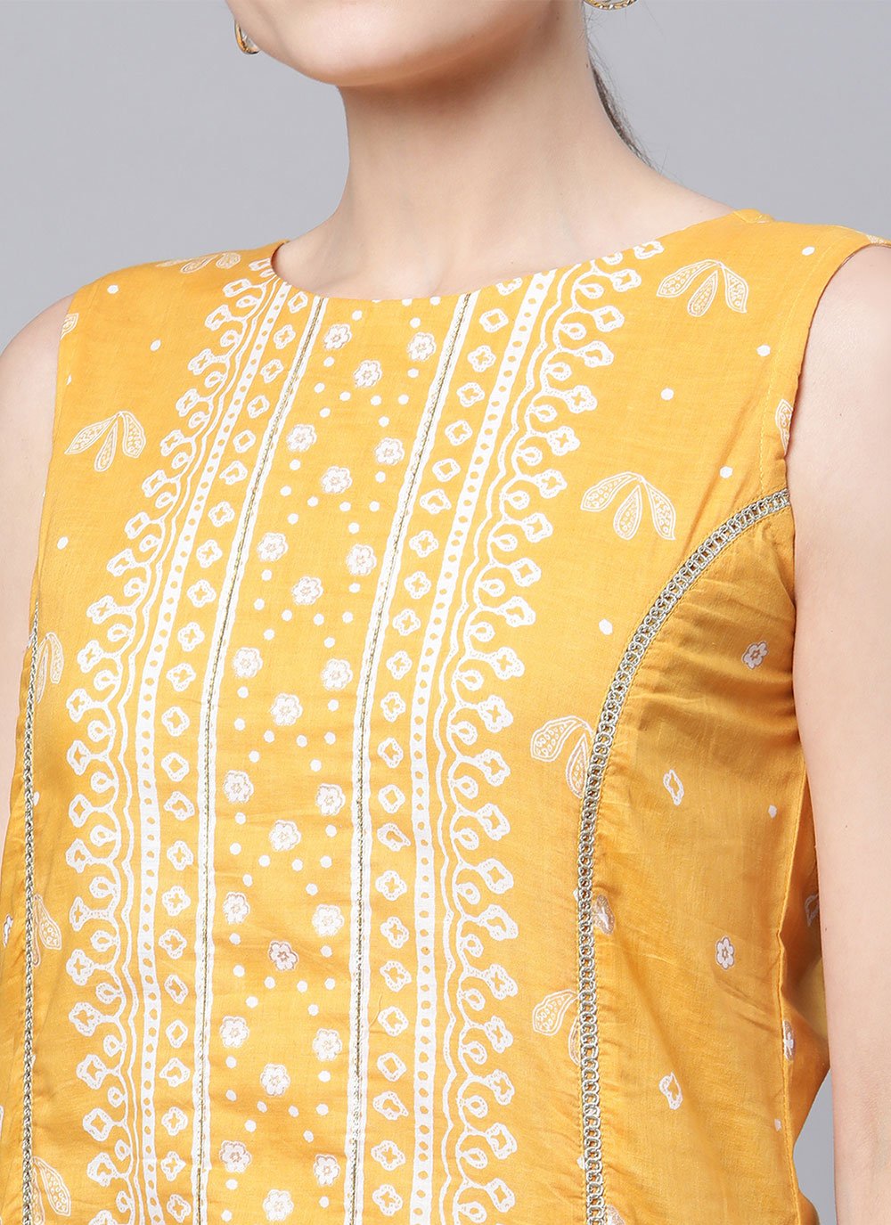 Designer Kurti Cotton Mustard Print Kurtis