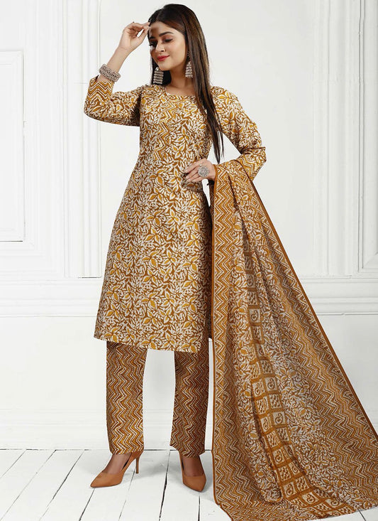 Pant Style Suit Cotton Mustard Print Salwar Kameez