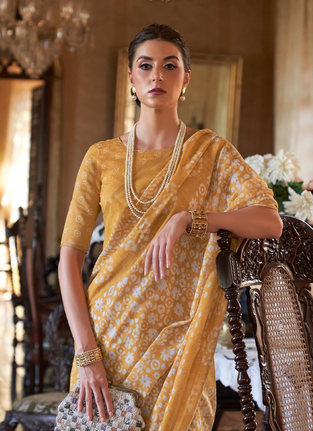 Classic Cotton Mustard Print Saree