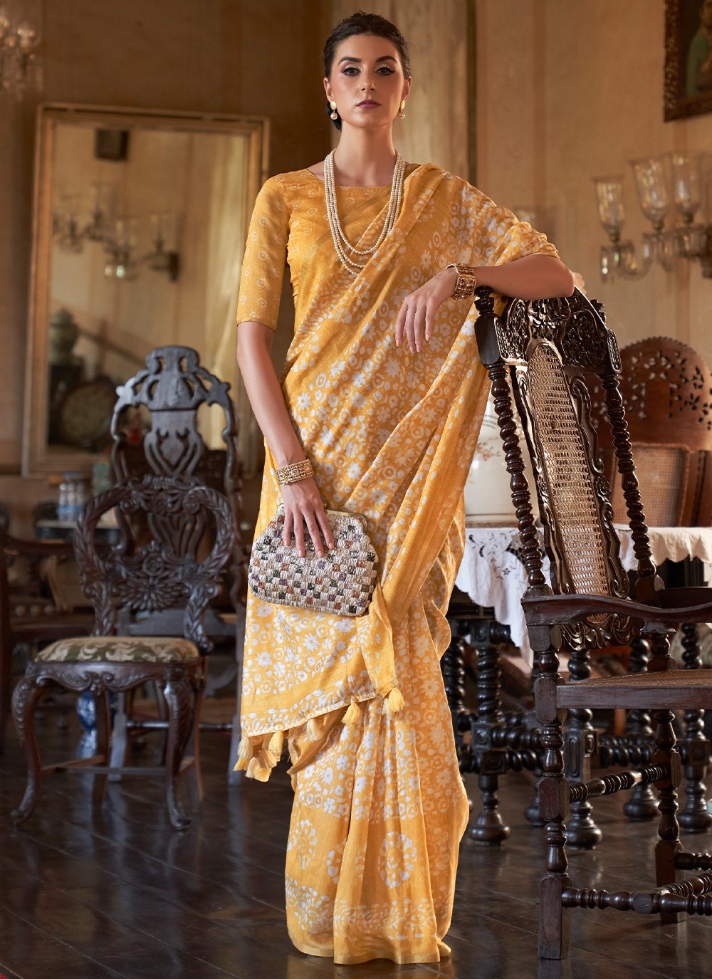 Classic Cotton Mustard Print Saree