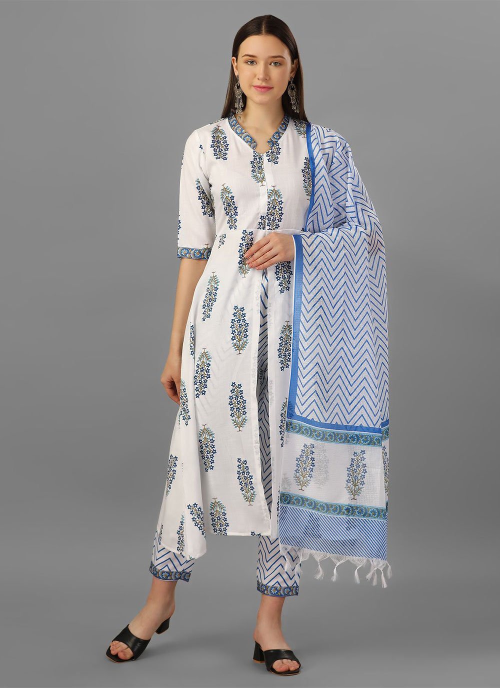 Salwar Suit Cotton Off White Print Salwar Kameez