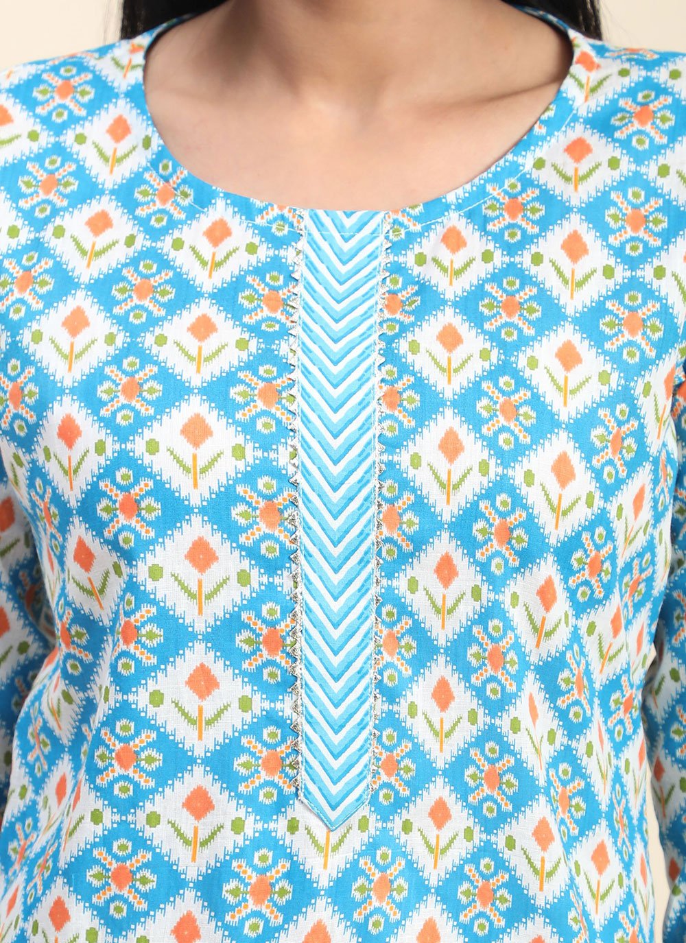 Pant Style Suit Cotton Aqua Blue Print Salwar Kameez