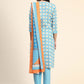Pant Style Suit Cotton Aqua Blue Print Salwar Kameez