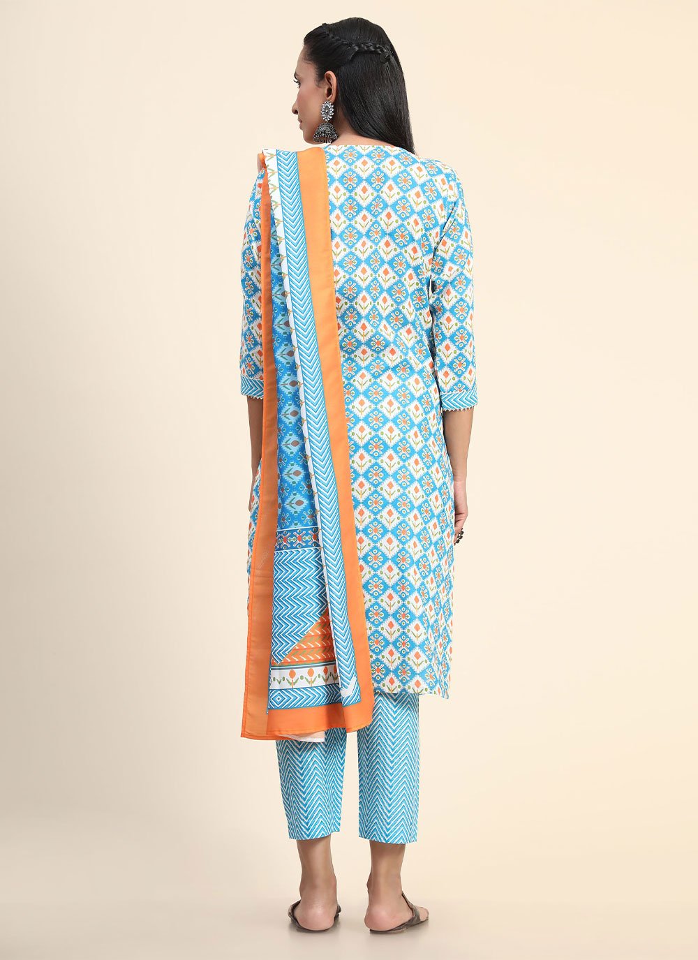 Pant Style Suit Cotton Aqua Blue Print Salwar Kameez