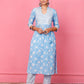 Pant Style Suit Cotton Aqua Blue Print Salwar Kameez