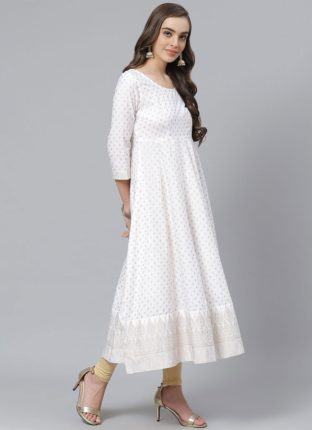 Pant Style Suit Cotton White Print Salwar Kameez