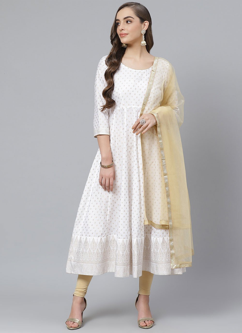 Pant Style Suit Cotton White Print Salwar Kameez