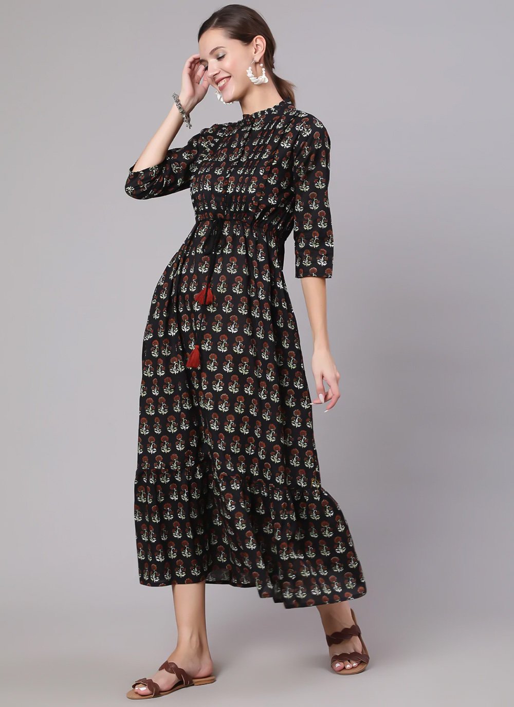 Party Wear Kurti Cotton Black Print Kurtis