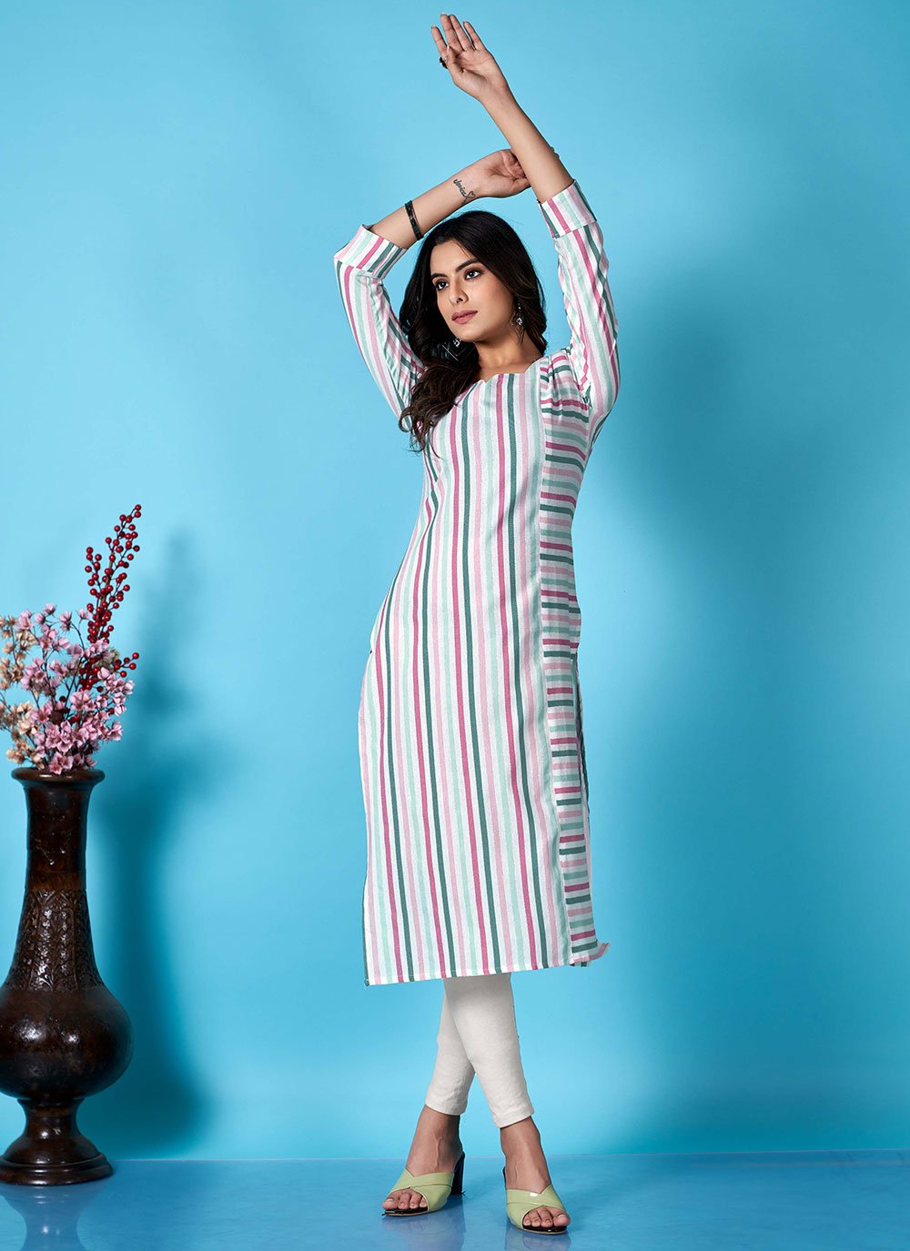 Party Wear Kurti Cotton Multi Colour Print Kurtis