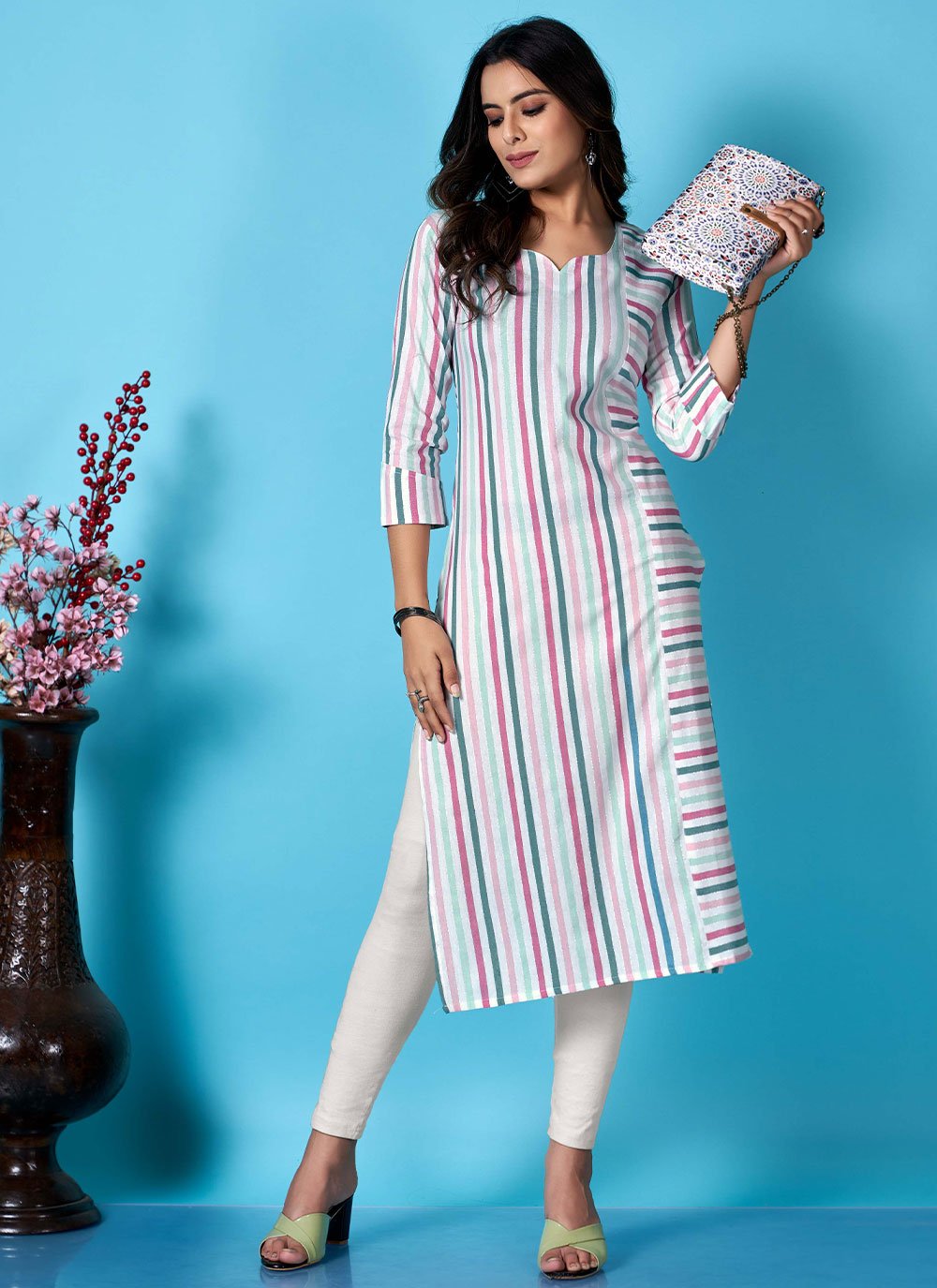 Party Wear Kurti Cotton Multi Colour Print Kurtis