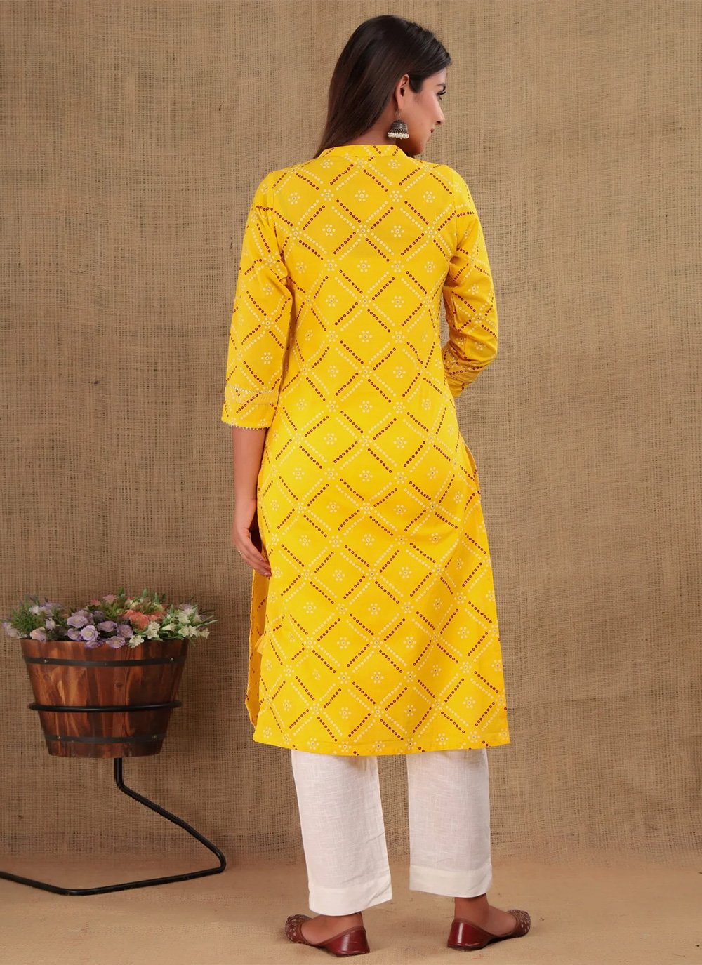 Party Wear Kurti Cotton Yellow Print Kurtis