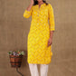 Party Wear Kurti Cotton Yellow Print Kurtis