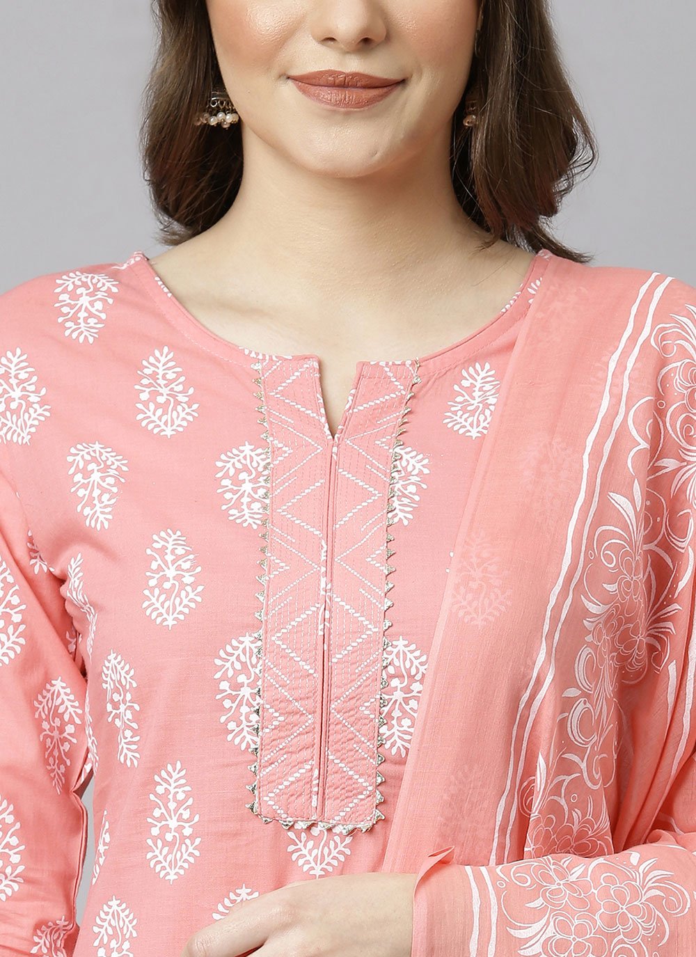 Salwar Suit Cotton Peach Print Salwar Kameez