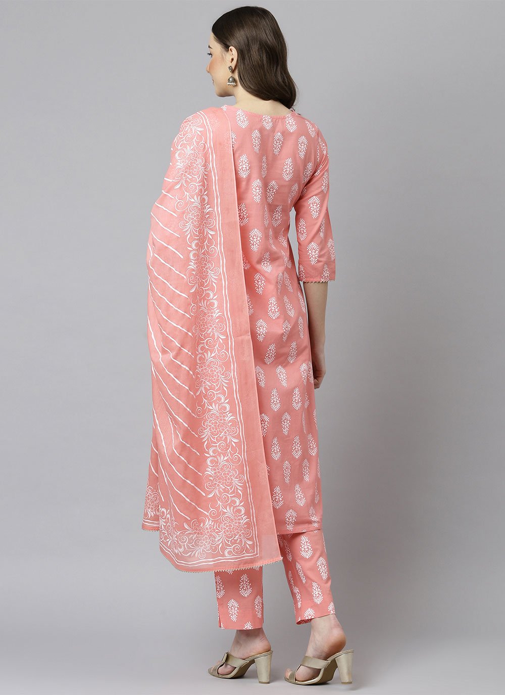 Salwar Suit Cotton Peach Print Salwar Kameez