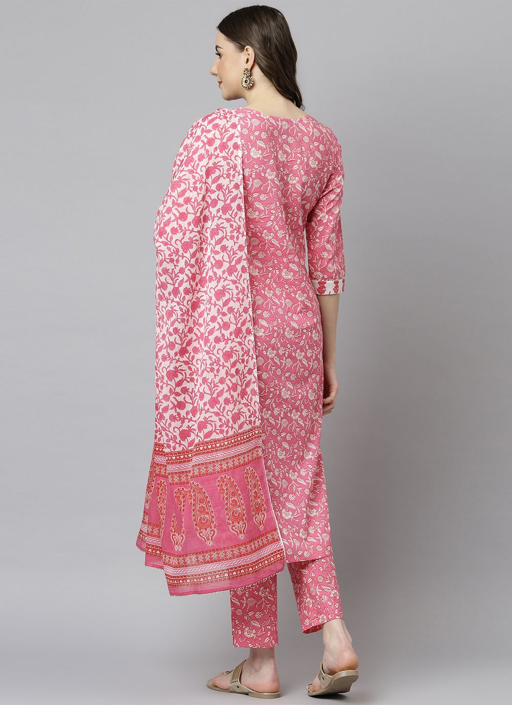 Pant Style Suit Cotton Pink Print Salwar Kameez