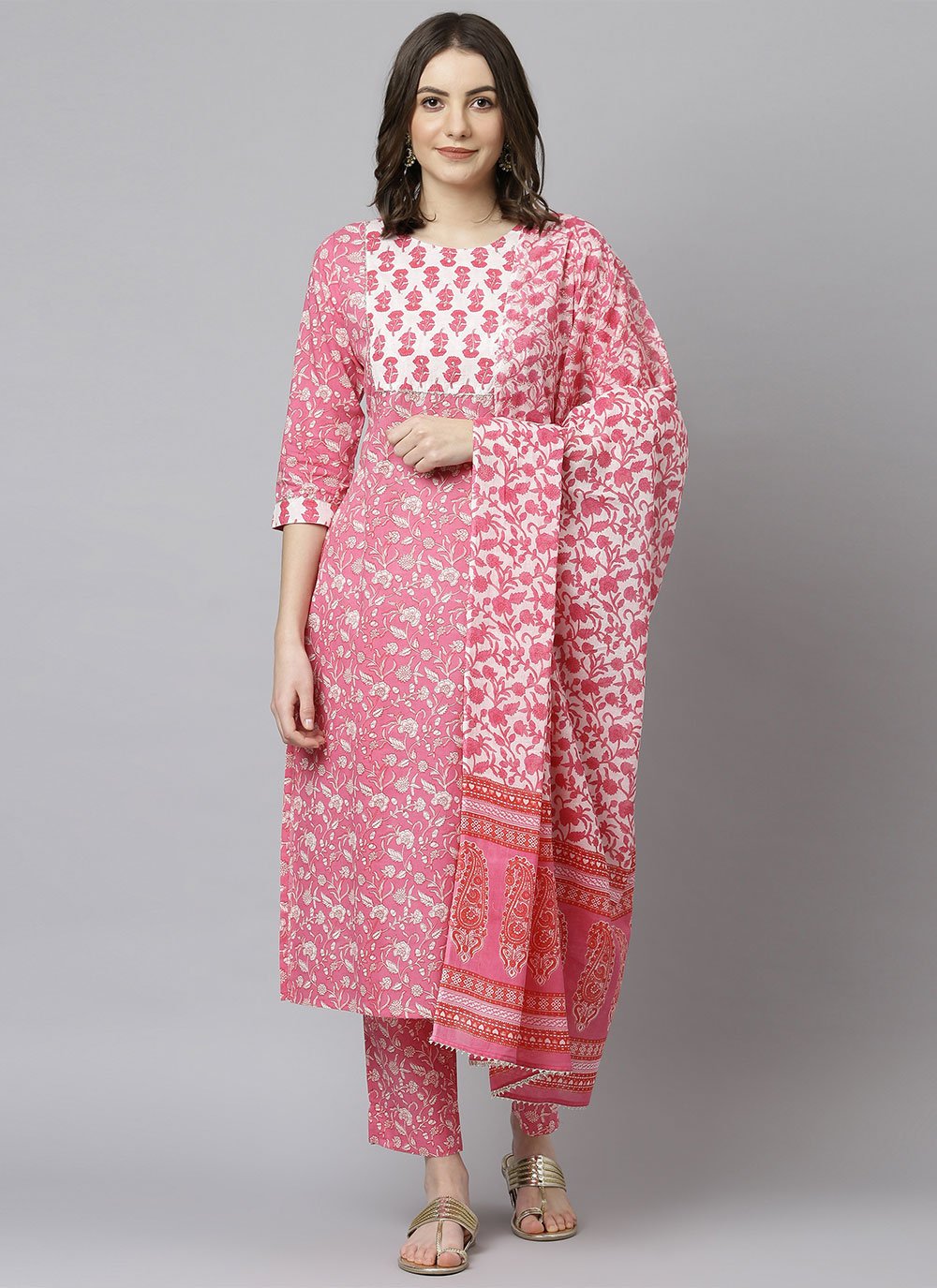 Pant Style Suit Cotton Pink Print Salwar Kameez