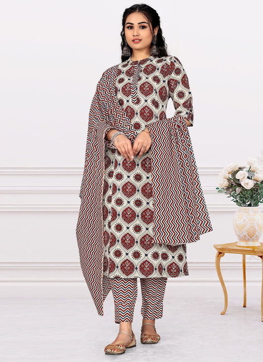 Salwar Suit Cotton Off White Print Salwar Kameez