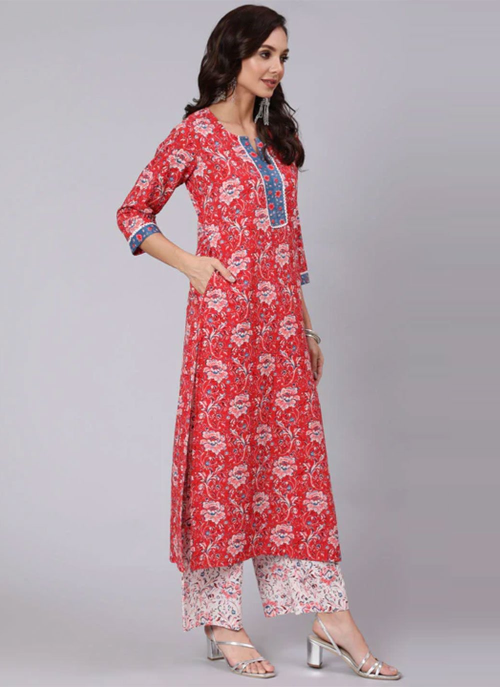 Salwar Suit Cotton Red Print Salwar Kameez